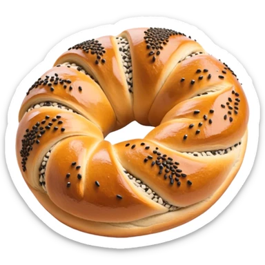 Cinematic Realistic Simit twisted Turkish bread in poppy seeds sticker