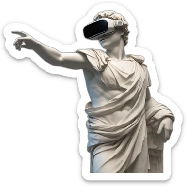 Roman sculpture with virtual reality goggles pointing its finger to the sky sticker
