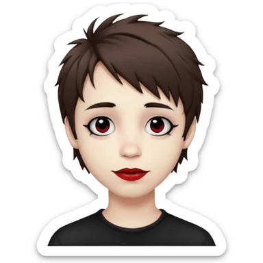 Happy pale Goth boy with shaggy brown hair, and messy black eyeliner , smudged, red, lipstick  sticker