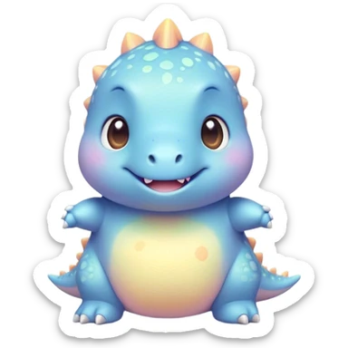 Cinematic tiny pastel dinosaur, chubby round body, tiny feet, big sparkling eyes, soft glowing colors, happy and friendly expression, radiating warmth. sticker