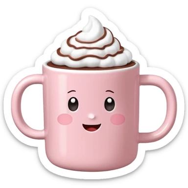 light pink mug with hot chocolate and marshmallows sticker
