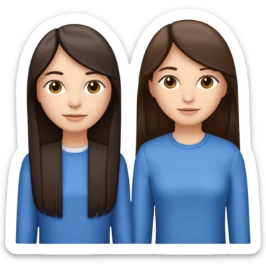 generate me emojis of sisters, one should look older, the other younger. the older one has dark brown hair, long, straight, the younger one is slightly lighter, also straight, long. clothes are any in principle, the main thing is that they more or less look like each other sticker