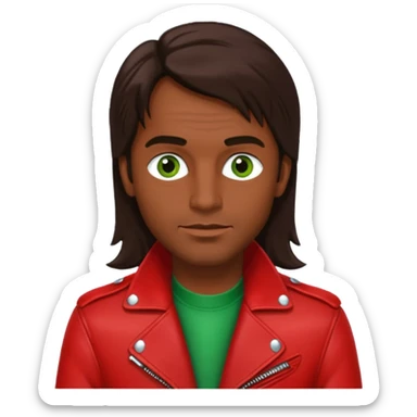 Robert Pilatus, German Singer (1964-1998) with medium dark skin, long dark brown hair, green eyes, red outfit sticker