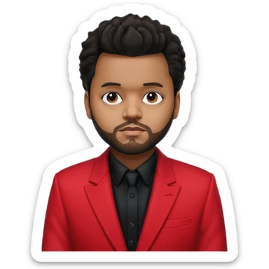 The Weeknd with black shirt, red suit jacket sticker