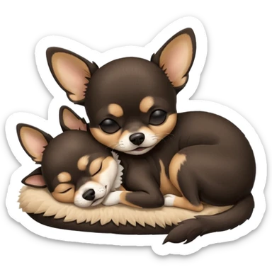 A high-resolution photo-realistic digital illustration of a cute black and tan chihuahua with eyes closed shut sleeping lazily on the ground sticker