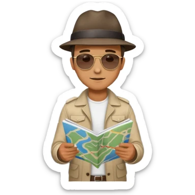 A man stands on a road with a map. There are 3 paths ahead. sticker