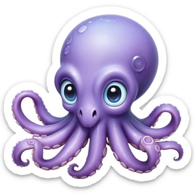 Cinematic Cute Baby Octopus Portrait Emoji, Head tilted slightly in a curious and endearing way, featuring a smooth, rounded light blue-purple body with enormous, sparkling eyes filled with warmth and innocence, delicate tentacles curling playfully, Simplified yet irresistibly adorable features, highly detailed, glowing with a soft, dreamy marine glow, high shine, affectionate and gentle, stylized with a touch of whimsical deep-sea charm, soft glowing outline, capturing the essence of a tiny, inquisitive octopus that looks ready to gently drift into your heart! sticker