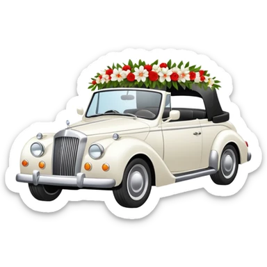 Luxury convertible car with wedding decorations, in profile sticker