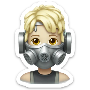 Pastel light yellow hair cyborg with silver respirator mask and circuits sticker