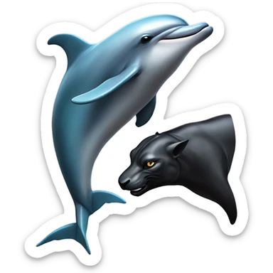A dolphin next to a panther next to a maverick bull sticker