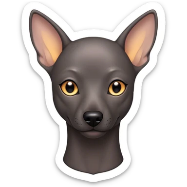 Cinematic Noble Xoloitzcuintle dog Portrait Emoji, Poised and regal, with a sleek, muscular build and smooth, hairless ebony skin accented by subtle wrinkles, deep-set soulful dark eyes, Simplified yet sharp and sophisticated features, highly detailed, glowing with a soft, dignified glow, high shine, intelligent and loyal, stylized with an air of ancient grace, focused and attentive, soft glowing outline, capturing the essence of a watchful and confident guardian, so majestic it feels as though it could stride out of the screen with effortless authority! sticker