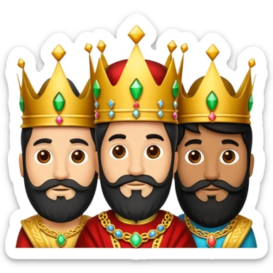 Un emoji de los tres reyes magos juntos(son tres hombres ,dos blancos y uno negro) sticker