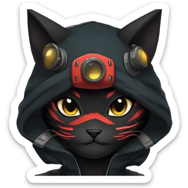 Edgy Shy Anthro Ninja boyish cool pretty dark black Litten-Pokémon-cat-fursona-animal techwear sticker