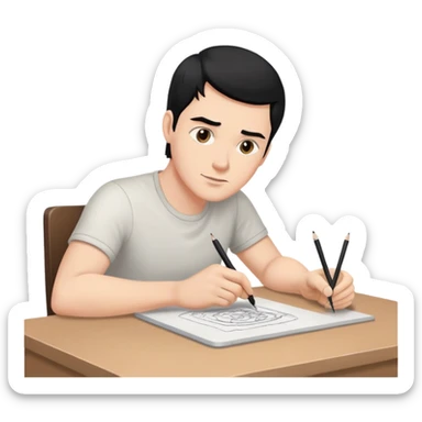 white man with black hair drawing at a table sticker