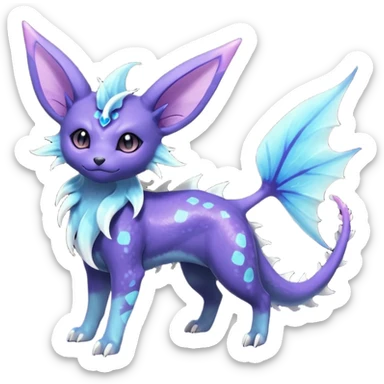 Rare realistic purple indigo violet nebulae shiny sparkly dark-neon glowing bioluminescent edgy badass epic pretty beautiful handsome gorgeous aesthetic colorful vibrant Vernid-Trico-Vaporeon-Espeon-species-Fakemon-creature by LiLaiRa, 4 legs, 1 tail, random markings, (full body) sticker