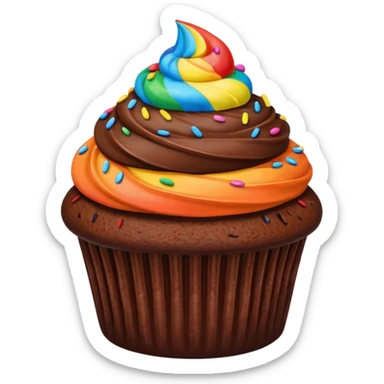 chocolate cupcake with chocolate frosting only, rainbow sprinkles sticker