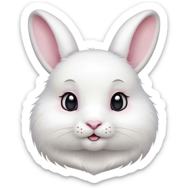Cinematic Cute White Rabbit Portrait Emoji, Head tilted playfully and inquisitively, featuring a luxurious, silky white fur with soft, twitching ears, round, sparkling dark eyes filled with curiosity, Simplified yet irresistibly adorable features, highly detailed, glowing with a warm, friendly glow, high shine, affectionate and lively, stylized with a touch of whimsy, bright and endearing, soft glowing outline, capturing the essence of a mischievous yet loving bunny, so playful it feels like it could hop out of the screen and into your arms! sticker