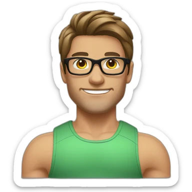 guy fashion bodybuilder glasses, developper brown straight hair short sticker