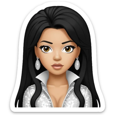 Keyshia Cole with long black hair, white sequin outfit sticker