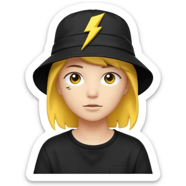 A streetwear-style bucket hat with a small lightning bolt on the side, minimalistic design sticker