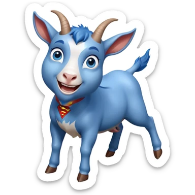 Blue goat whole body pretty smiling excited blue eyes female and superman with reddish hair sticker