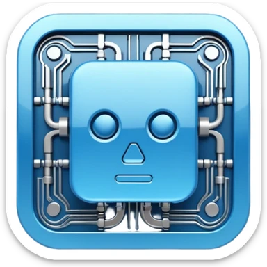 3D blue style icon representing artificial intelligence, stylized digital circuit patterns, futuristic and clean, no text/letters/acronyms. No background. sticker