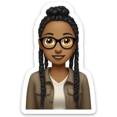 Tan girl with glasses, black eyes, short black dread locs and ear piercings sticker