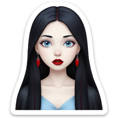 Gothic girl, pale ghost skin, light blue eyes, red round lips and long straight black hair. sticker