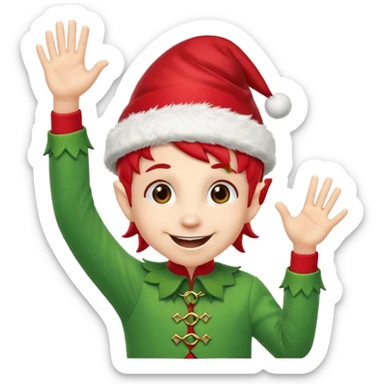 DUENDE NAVIDEÑO SONRIENDO CON MANOS ARRIBA ANIMANDO sticker