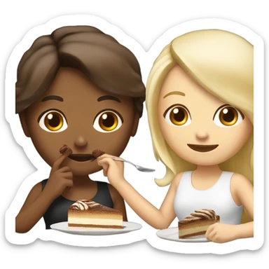 two girls blond and brunette eating tiramisu sticker