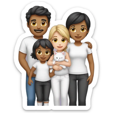 Family of 5- mum-dad-baby girl-2 cats 1white 1 black sticker