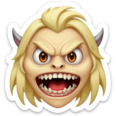 scary blonde monster big teeth scary eyes sticker