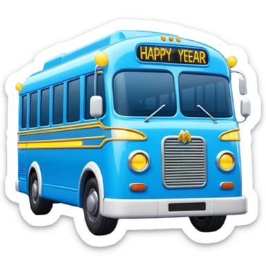 3D emoji of a modern blue
Moscow Electrobus decorated with glowing neon Christmas lights and a
"Happy New Year" digital sign on the front. Stylized 3D model, glossy finish, cute proportions, vibrant blue color, isolated on a white background. sticker