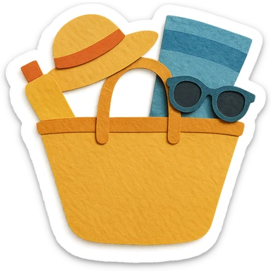 paper-craft style beach bag with layered paper effect filled with summer items sticker