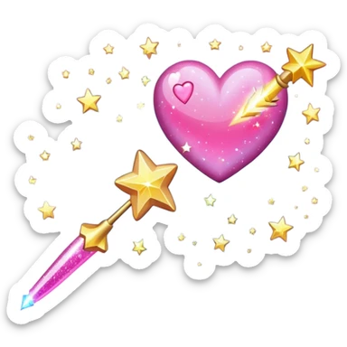 wand with a shooting star pink heart instead of a star at the end of a wand emoji sticker