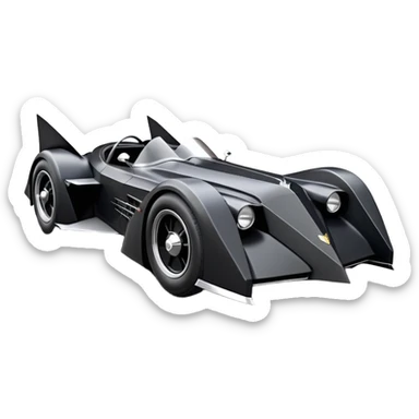  aerodynamic opulent dark futuristic concept Batmobile loosely based on 1976 V16 Cadillac roadster racing(flat long straight faceted mechanical body) winged stealthy street hot rod  sticker