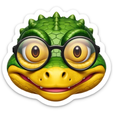 Cocodrilo con boca cerrada mirando de frente que tengan lentes negros y oscuros y sea color amarillo con fondo blanco sticker