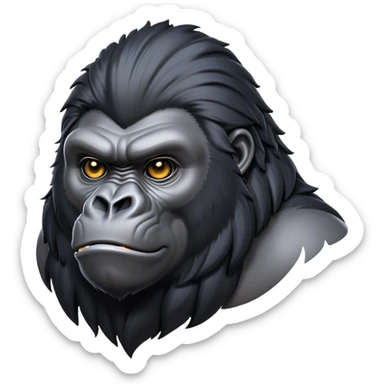 Cinematic Noble mountain Gorilla Portrait Emoji, Poised and majestic, with a powerful, muscular frame accentuated by a distinguished black and grey mane and piercing, wise eyes, Simplified yet sharp and sophisticated features, highly detailed, glowing with a soft, regal jungle glow, high shine, intelligent and commanding, stylized with an air of imperial strength, focused and resolute, soft glowing outline, capturing the essence of a watchful guardian that feels as though it could step out of the screen with effortless authority! sticker