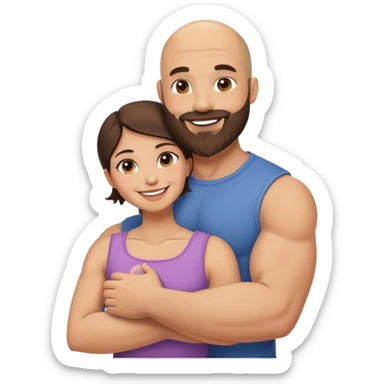 Muscular Bald man with a beard loving his young brunette wife  sticker
