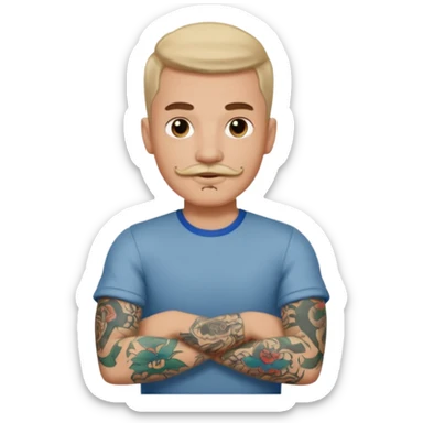 Handsome boy with mustache and a sleeve arm of tattoos sticker