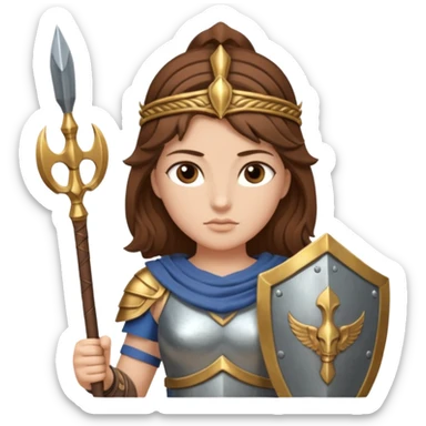 brown haired Athena the Greek goddess of disciplined, strategic warfare, calm, commanding figure leading with intelligence not force. wears light armour carries a spear, symbolising protection precise judgement. strategy, not aggression, embodying clarity, foresight and decisive action. sticker