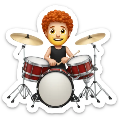 Red haired man playing drums on  sticker