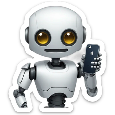 robot holding an i phone sticker