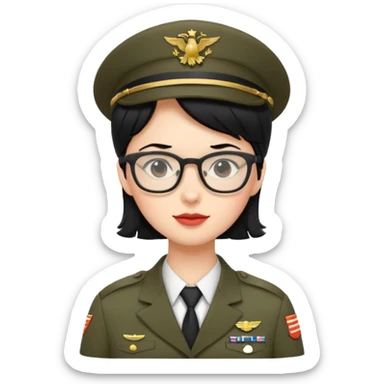 Black hair military secretary glasses nerd cute no hat no insignia sticker