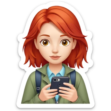 Girl turist  with red hair and cute clothes and cell sticker