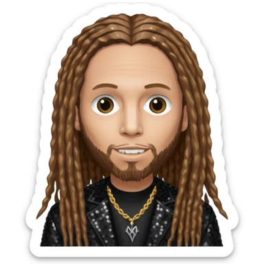 Brian Head Welch from Korn with long light brown hair, light skin, black sequin outfit sticker