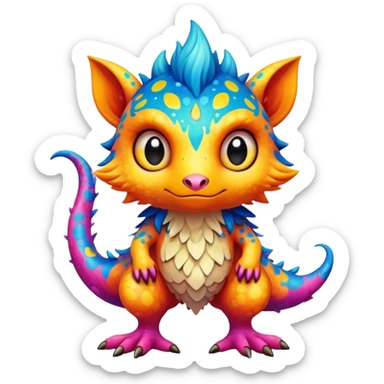 a colorful edgy cute vernid-fionbri-creature with splash patterns full body sticker