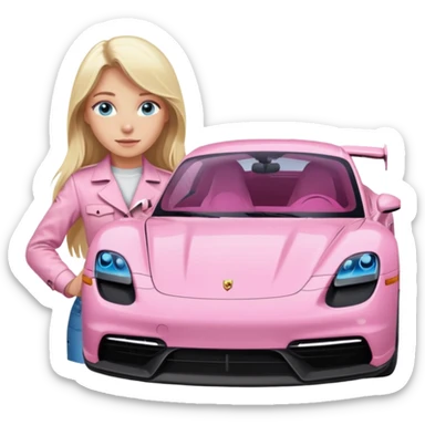 pink Porsche taycan blonde girl long hair blue eyes sticker