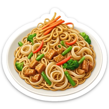 Cinematic Realistic Chow Mein Dish Emoji, showcasing stir‚Äêfried noodles with crisp vegetables and tender meat, rendered with lifelike detail and vibrant, dynamic lighting. sticker