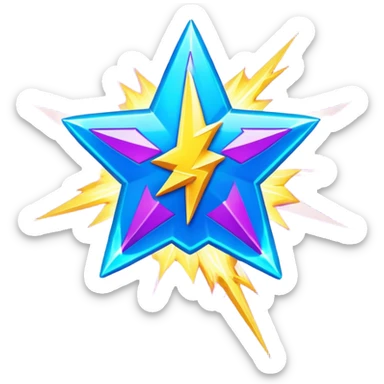 Emoji of an epic super game power-up — glowing, energetic, futuristic. A bold icon that combines a lightning bolt, a gaming controller, and a starburst explosion. Neon colors like electric blue and vibrant purple. Must feel exciting, powerful, and fun — perfect for representing a 'super game' moment or ultimate gaming win sticker